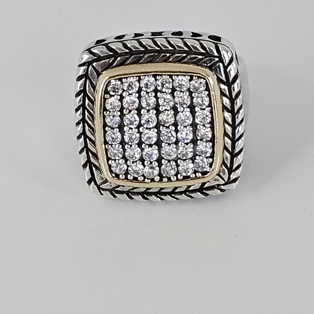 Vintage Sterling Silver & 14k Yellow Gold Signet Sapphire Ring Size 7!